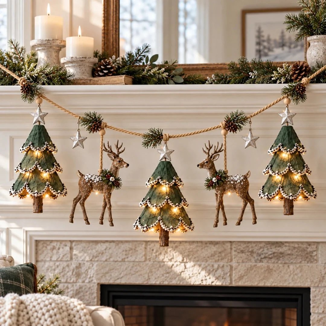 ✨ Enchanted Lighted Woodland Christmas Garland