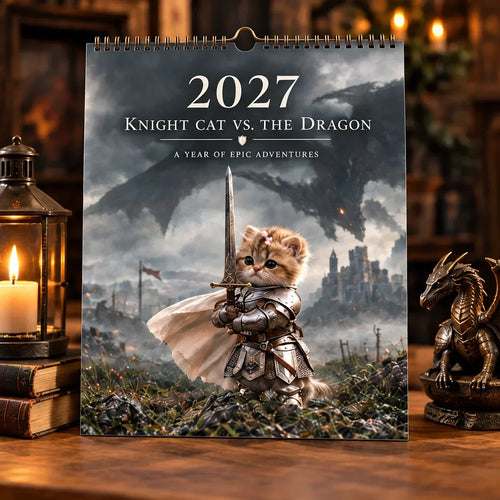 🐱 2027 Knight Cat vs. The Dragon Wall Calendar | 12 Fantasy Scenes