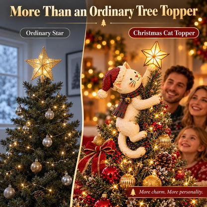 🐱 Light-Up Christmas Cat Tree Topper – Cute Climbing Kitty Holding a Glowing Star ⭐🎄