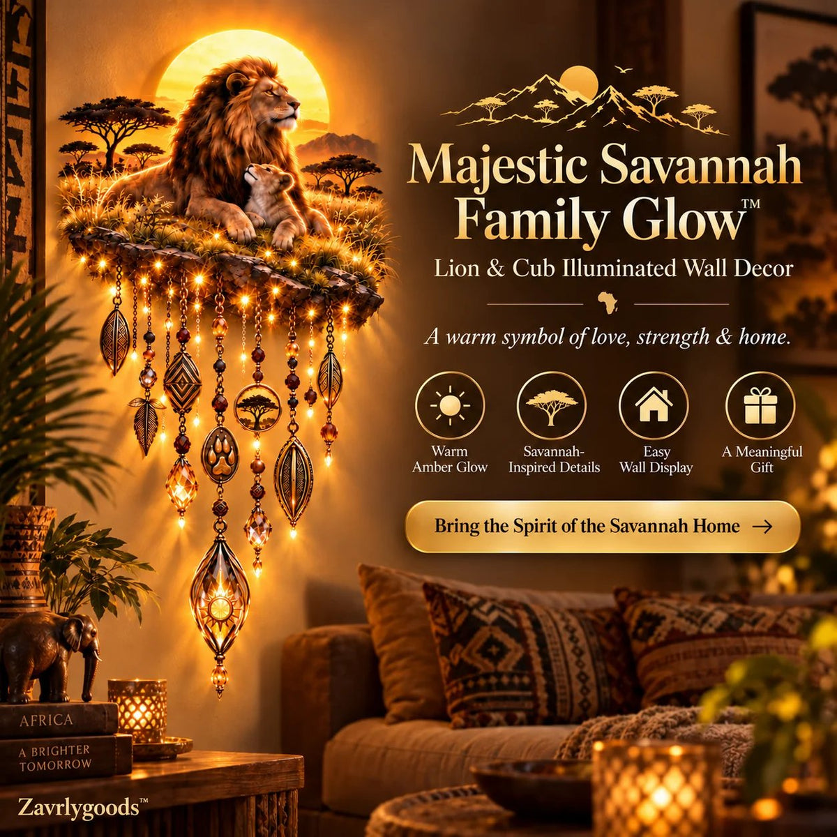 🦁 A Father’s Pride — Lighted Lion & Cub Wall Art