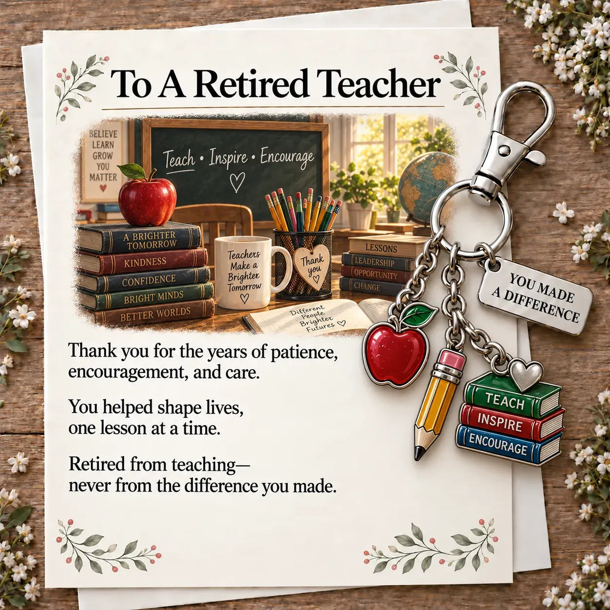 ✨ You Make a Difference Retirement Gift Set – Career Keychain & Matching Card