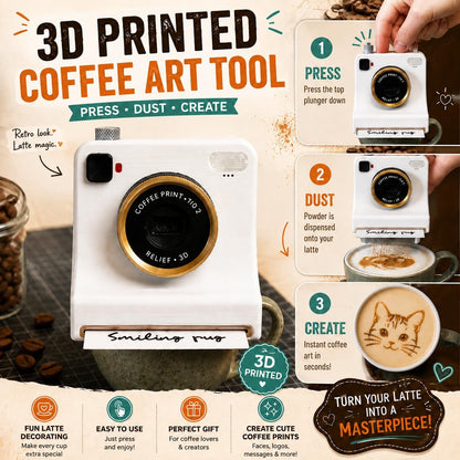 3D Printed Latte Art Camera + 4 Stencil Set