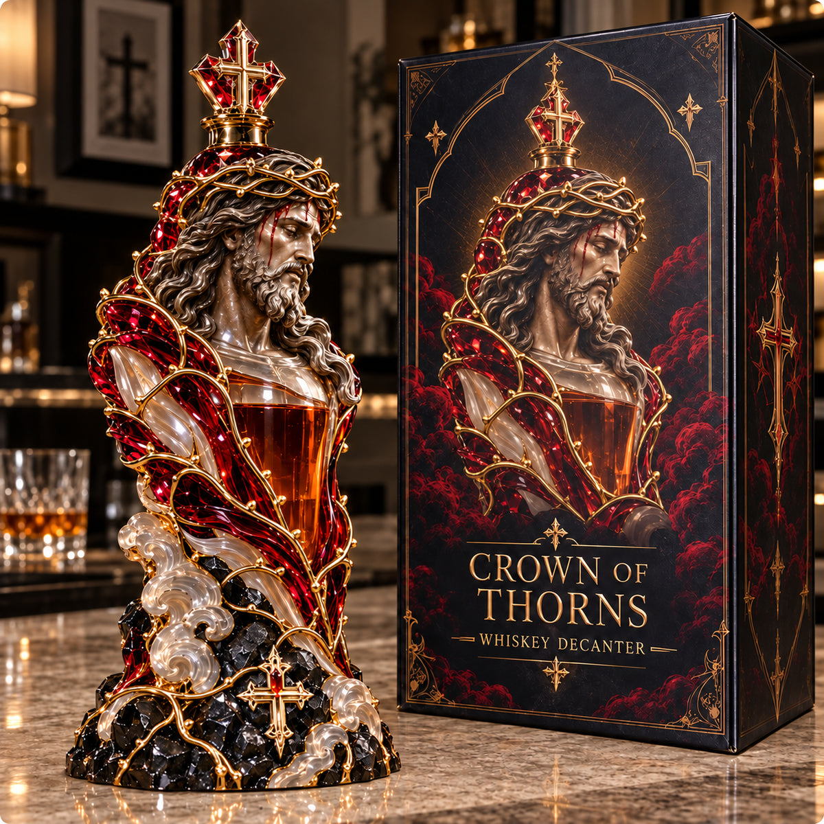 Crown of Thorns – Jesus Christ Whiskey Decanter | Sacred Redemption Gothic Christian Collectible