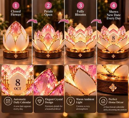 🎁 Automatic Blooming Perpetual Calendar – Crystal-Style Flower Night Light & Home Decor