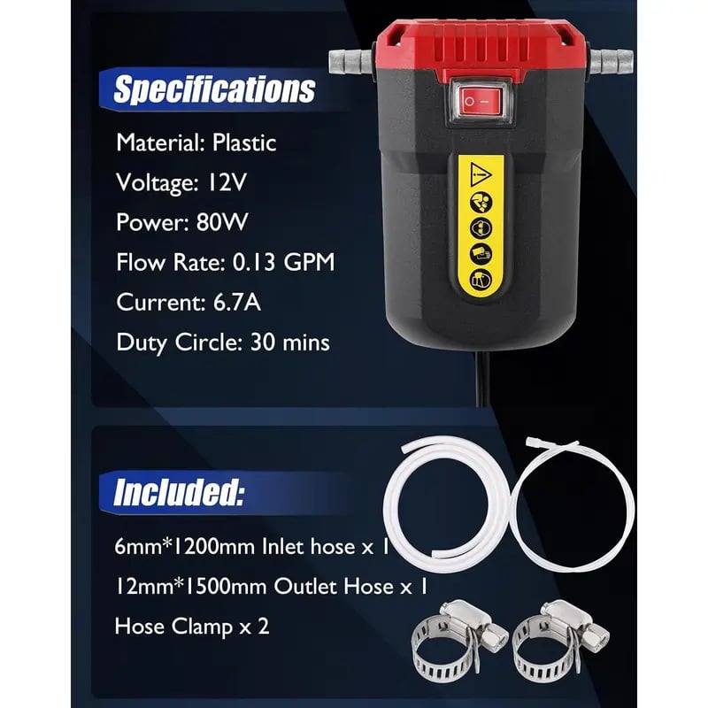 12V 80W Electric Oil Extractor Pump  Portable Oil Change & Diesel Transfer Pump with Suction Tubes for Cars, Trucks, RVs & Boats
