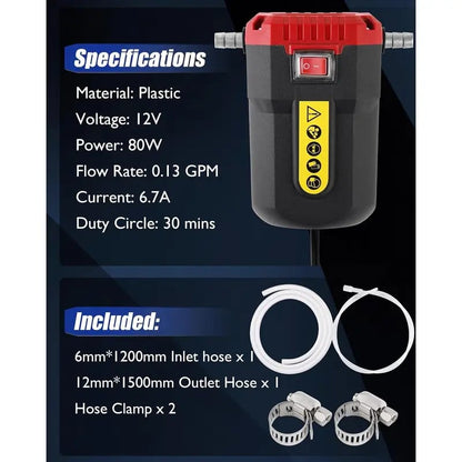 12V 80W Electric Oil Extractor Pump  Portable Oil Change & Diesel Transfer Pump with Suction Tubes for Cars, Trucks, RVs & Boats