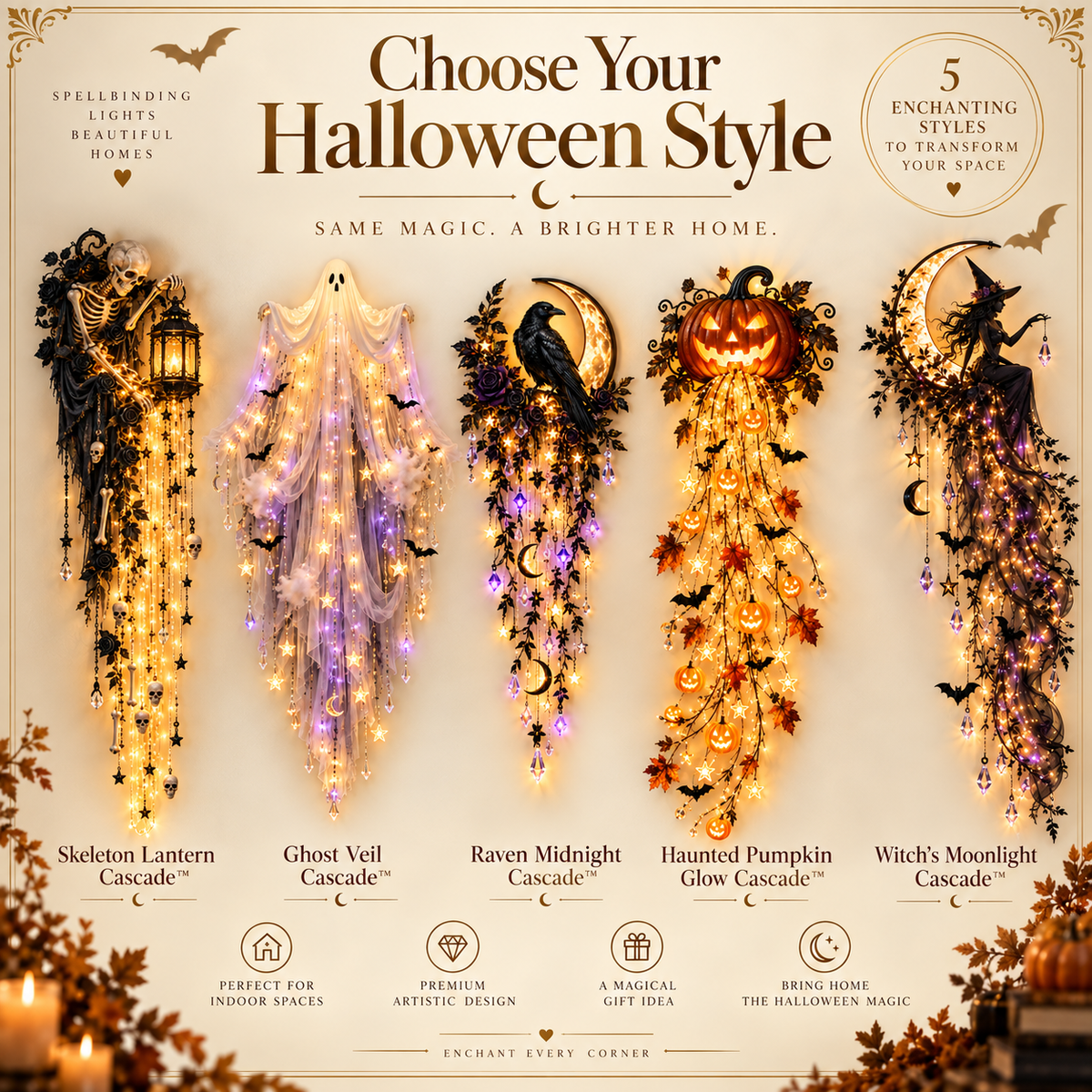 🎃✨ Elegant Halloween Cascade Wall Lights – Spooky Glowing Holiday Decor 👻