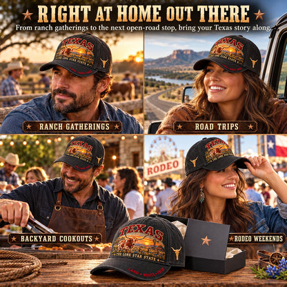 ⏳ Last Day 49% OFF – 🤠 Texas Lone Star Longhorn Cap | Cotton-Poly Blend • Detailed Embroidery • Adjustable Fit