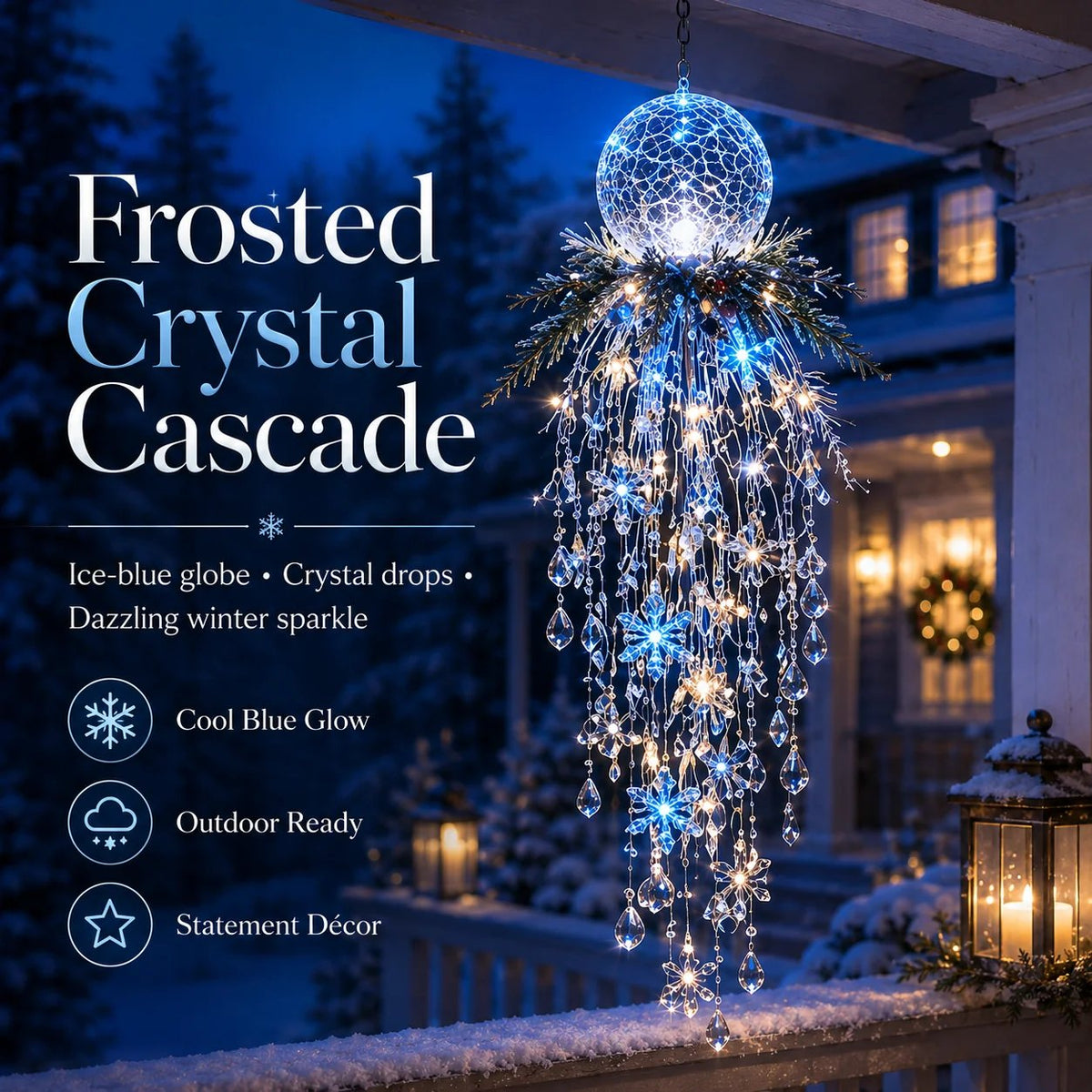 Crystal Cascade Christmas Hanging Light – Snowflake Crystal LED Porch Decor ✨❄️