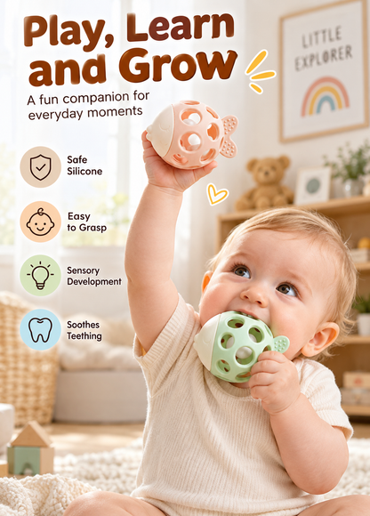 👶 Baby Silicone Rattle Teether 🍼 – BPA-Free Soft Gum Relief Sensory Toy for Newborns & Infants