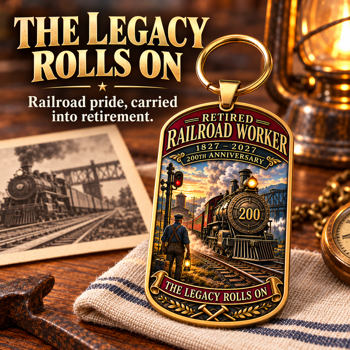 🚂1827–2027 Retired Railroad Worker 200th Anniversary Commemorative Keychain – The Legacy Lives On