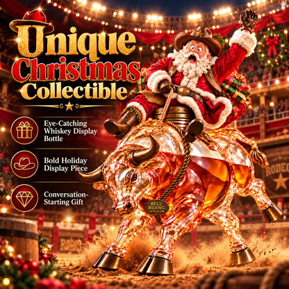 🎄🐂 Scared Santa Bull Rider Whiskey Bottle –  Unique Holiday Gift 🎁