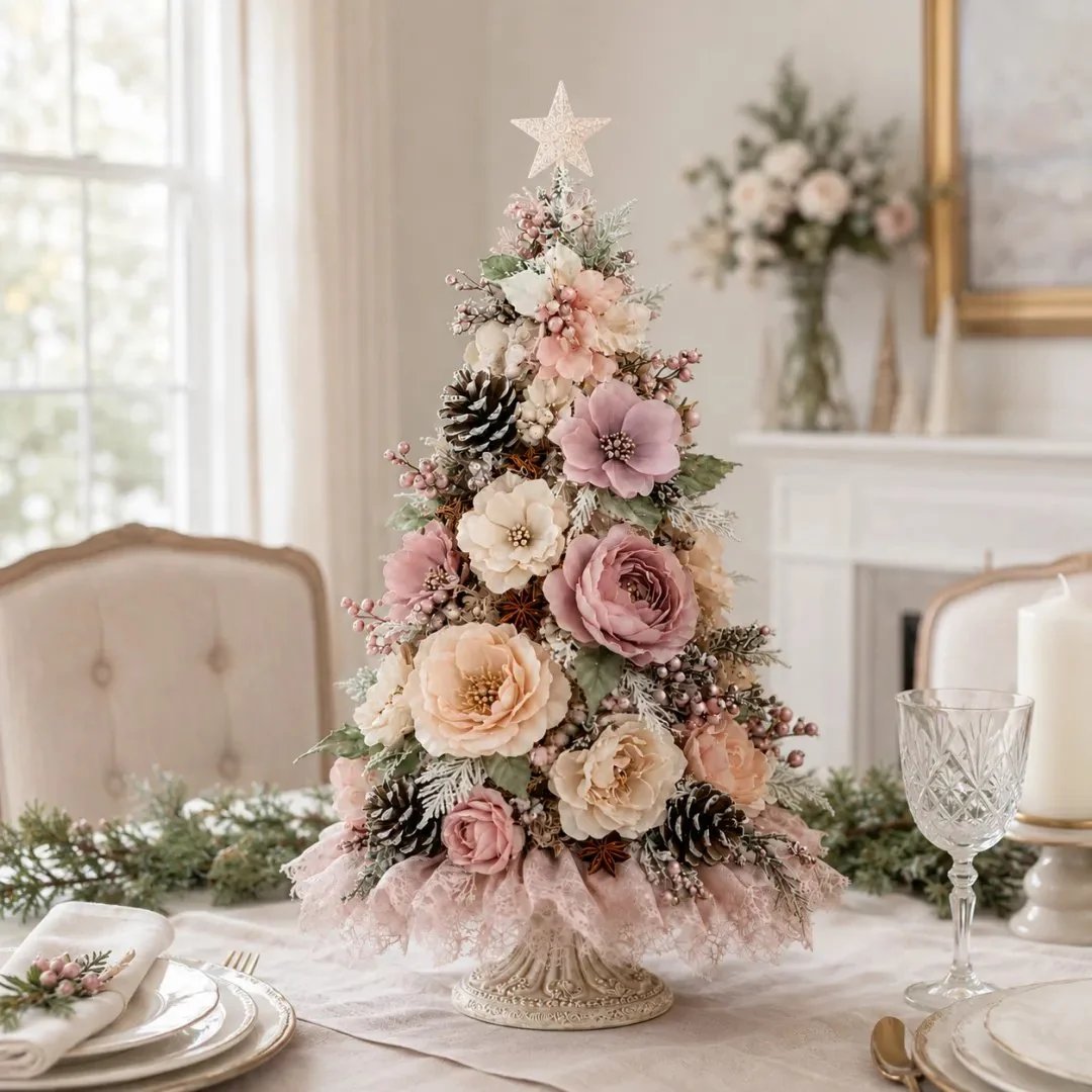 Blush Bloom floral Christmas tree detail