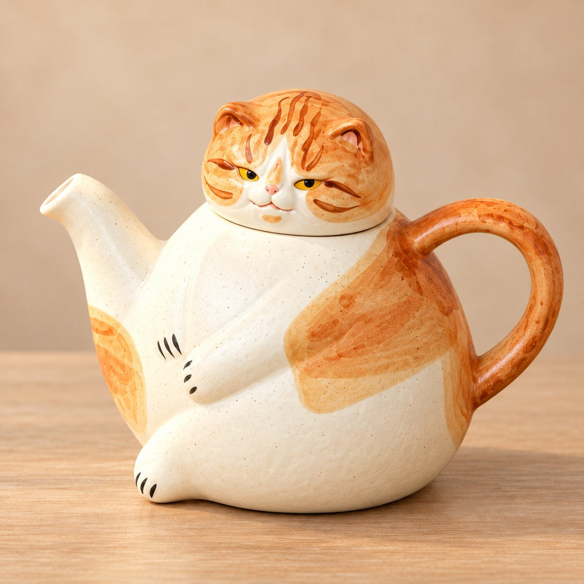 Handcrafted Calico Cat Teapot & Cup Set