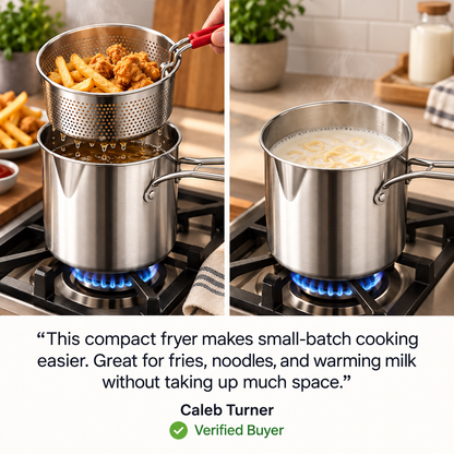 🍳Multifunctional 304 Stainless Steel Fryer – Deep Frying Pot with Strainer Basket✨