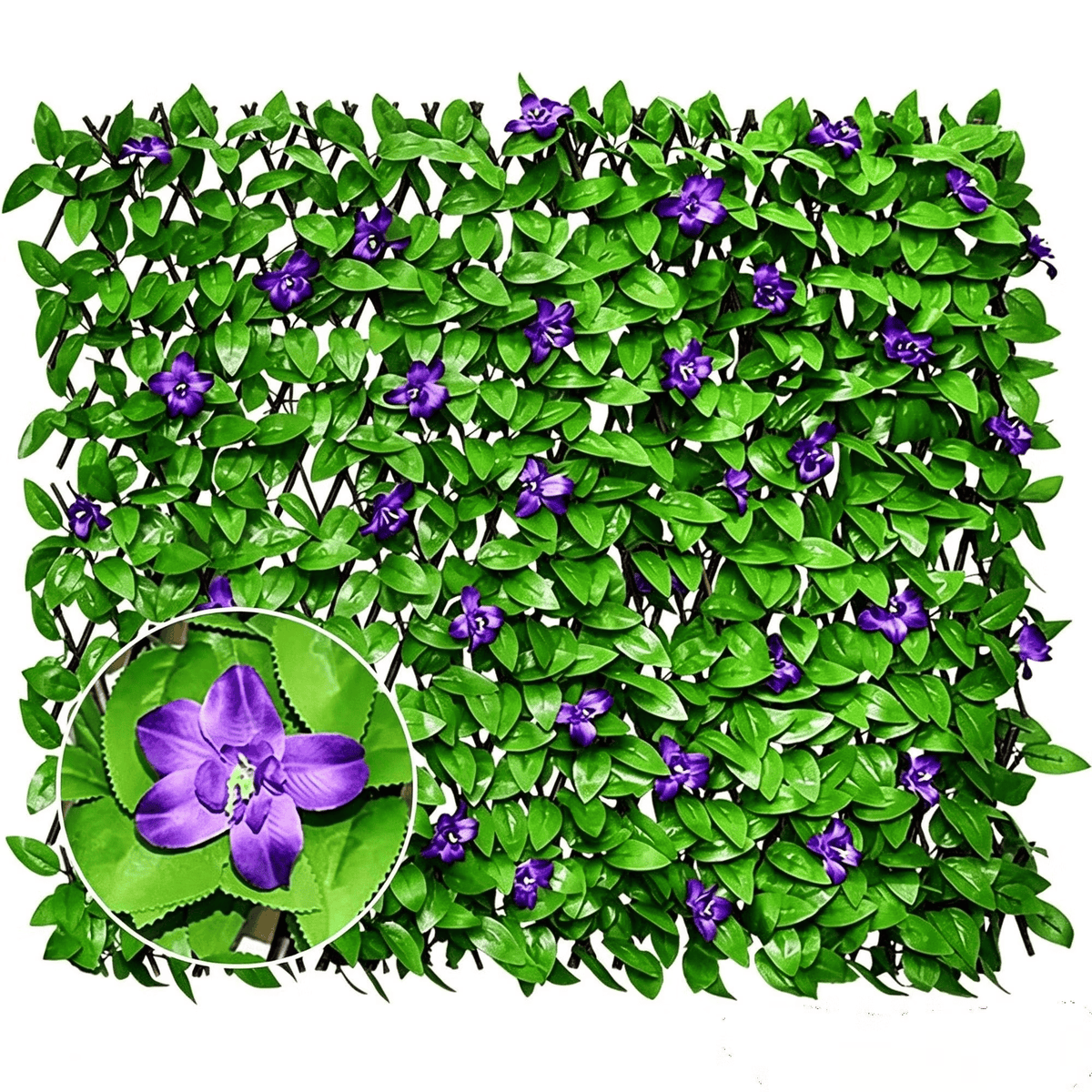 🌿 Expandable Faux Ivy Fence with White Flowers – Stretchable Privacy Screen for Balcony, Patio & Garden Walls