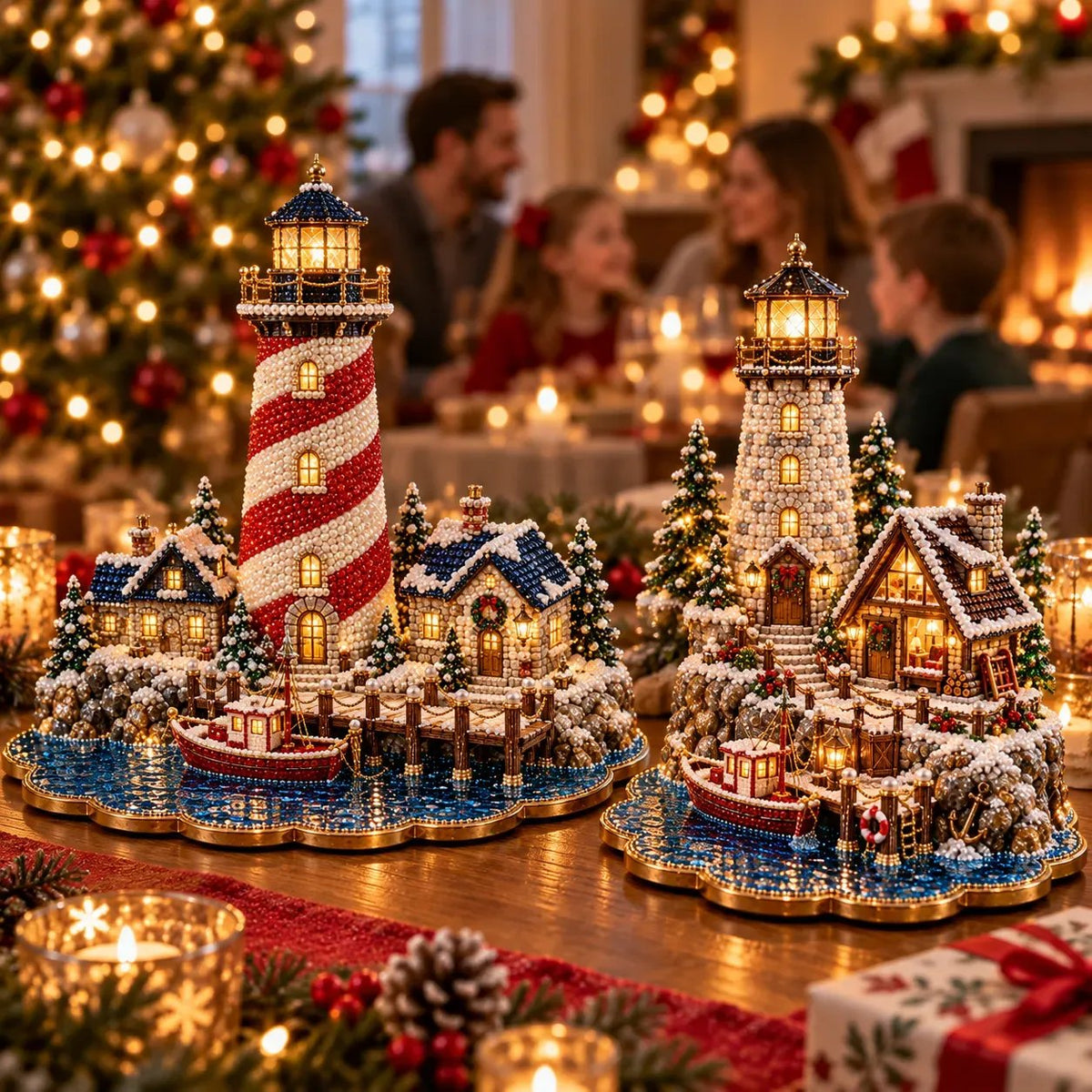 ✨ Christmas Lighthouse Pearl Diamond Painting Kit – DIY Holiday Decor