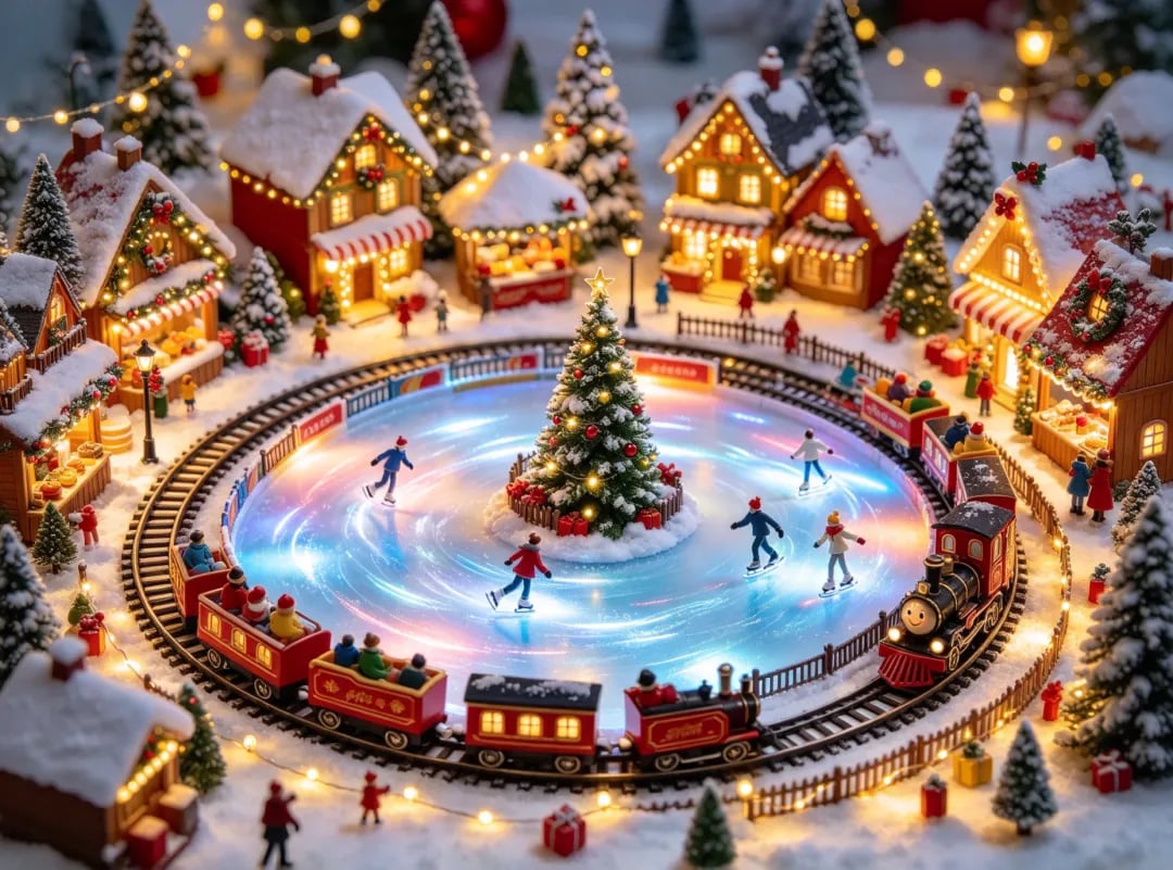 🎄 Animated Holiday Train & Ice Rink Scene ✨