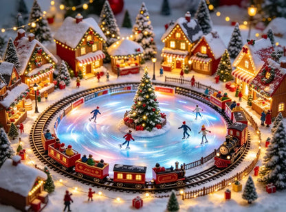 🎄 Animated Holiday Train & Ice Rink Scene ✨