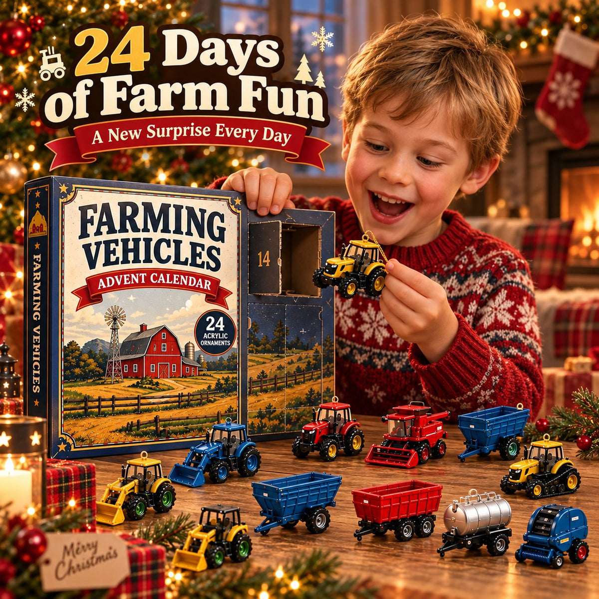 Farming Vehicles Advent Calendar & 24-Day Collector Edition Holiday Countdown Collectible for Farm Toy Fans, Desktop Display & Christmas Gift