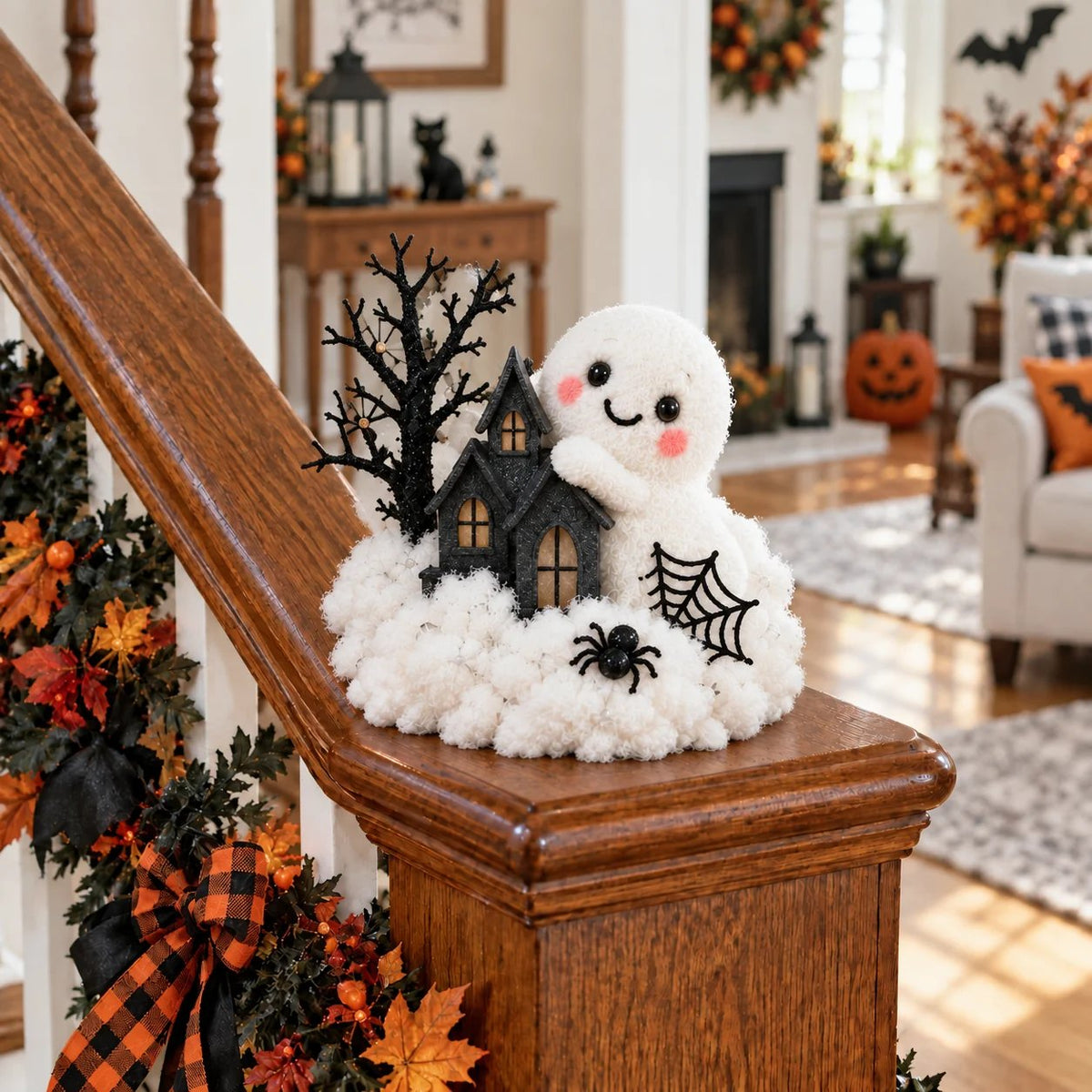 👻Whimsical Halloween Ghost Decor – Cute Staircase & Tabletop Display