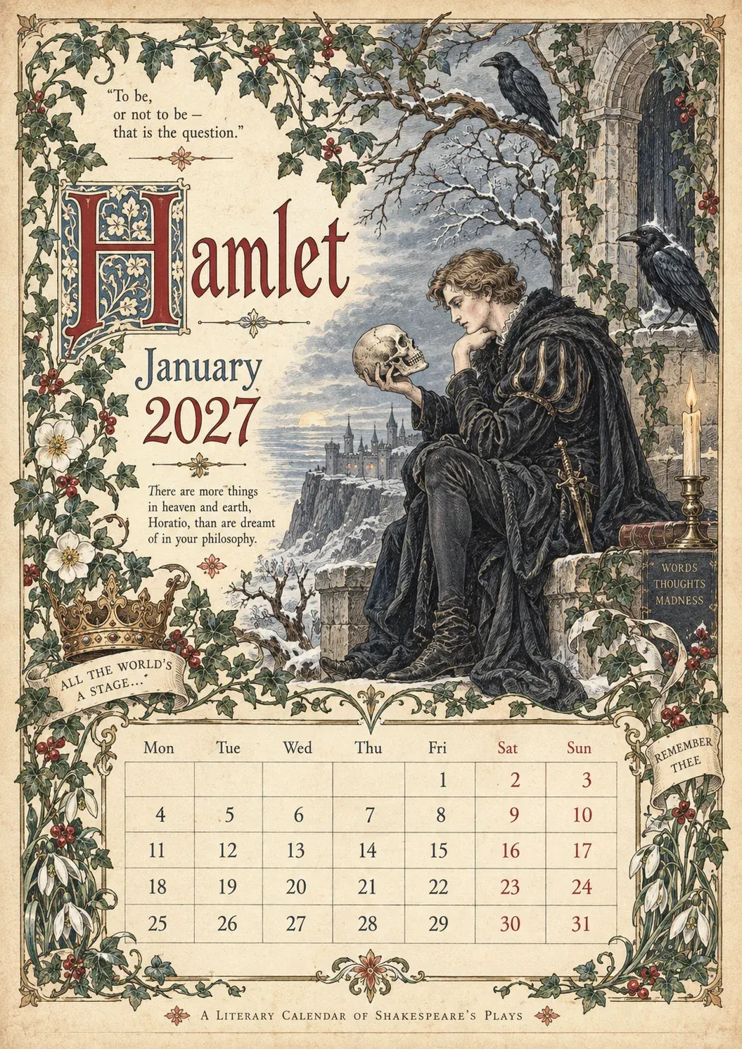 Vintage Illustrated Wall Calendar优化加上打5折 🔥 50% OFF 🎨 A Shakespearean Year 2027 – 12 Plays Through the Seasons | Vintage Illustrated Wall Calendar 📅