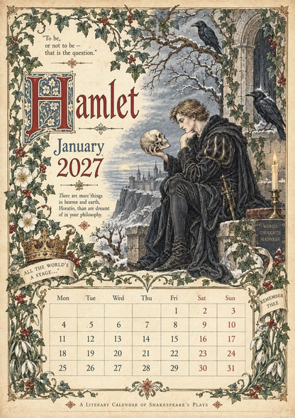 Vintage Illustrated Wall Calendar优化加上打5折 🔥 50% OFF 🎨 A Shakespearean Year 2027 – 12 Plays Through the Seasons | Vintage Illustrated Wall Calendar 📅