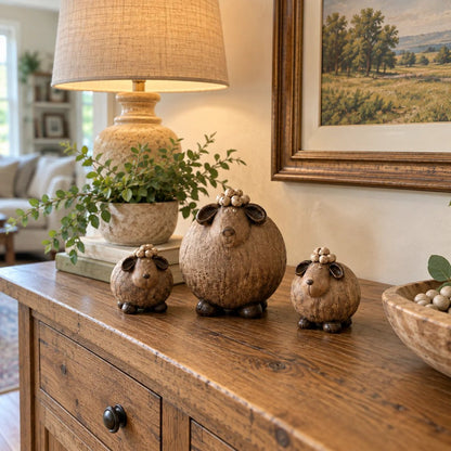 🔥Little Woolly Family™ – Whimsical Rustic Sheep Figurines, Set of 3