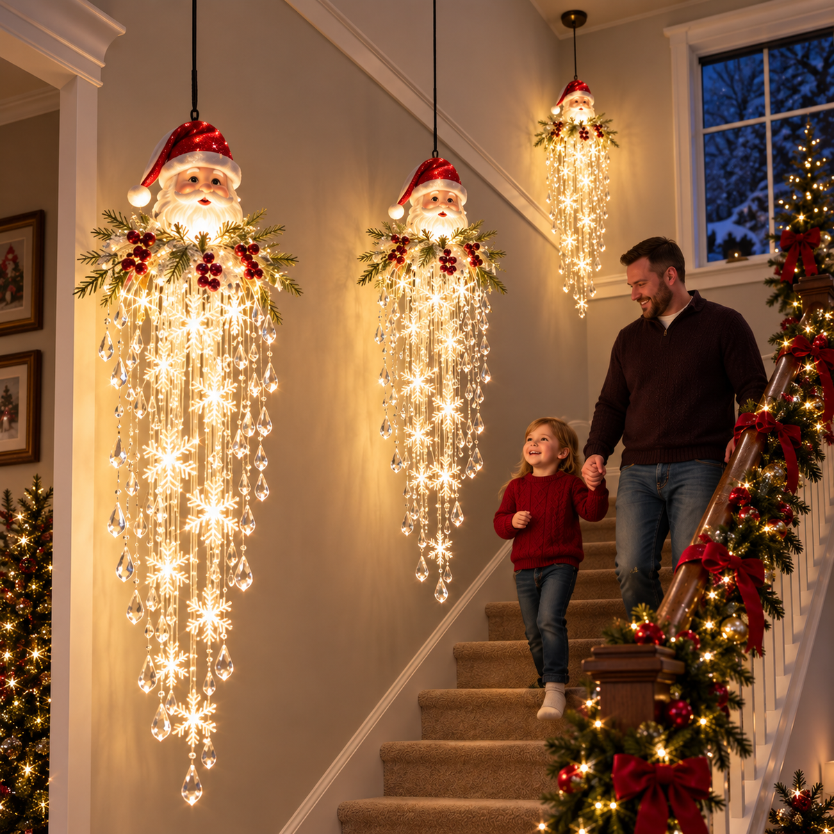 Crystal Cascade Christmas Hanging Light – Snowflake Crystal LED Porch Decor ✨❄️