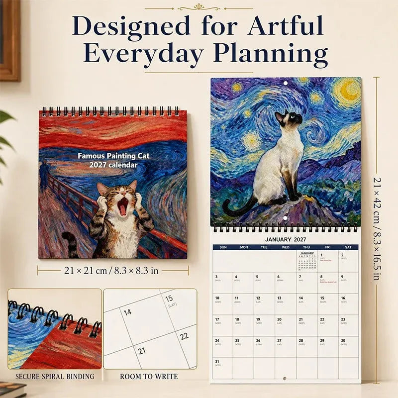 2027 cat calendar dimensions and spiral binding details