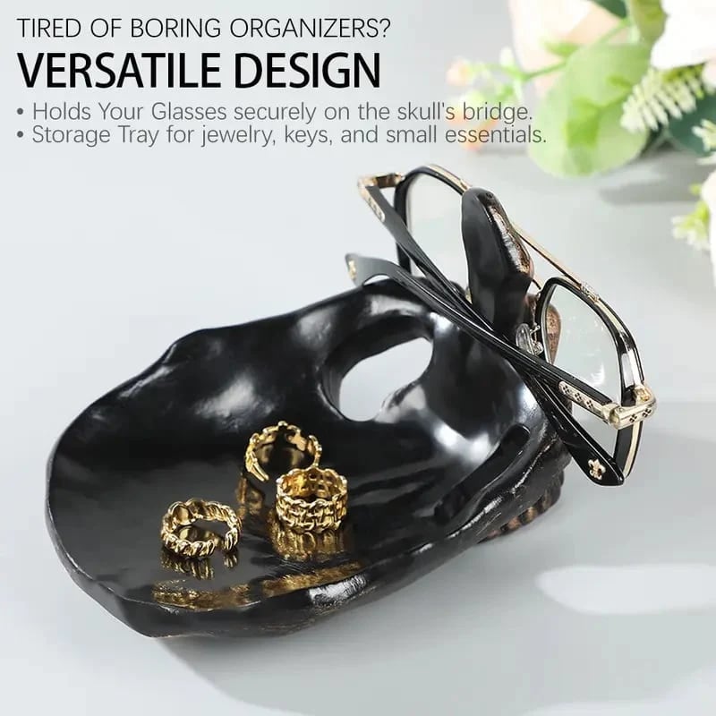 💀🕯️Skull Multi-Function Tray | Gothic Glasses & Key Holder, Desk Organizer with Edge