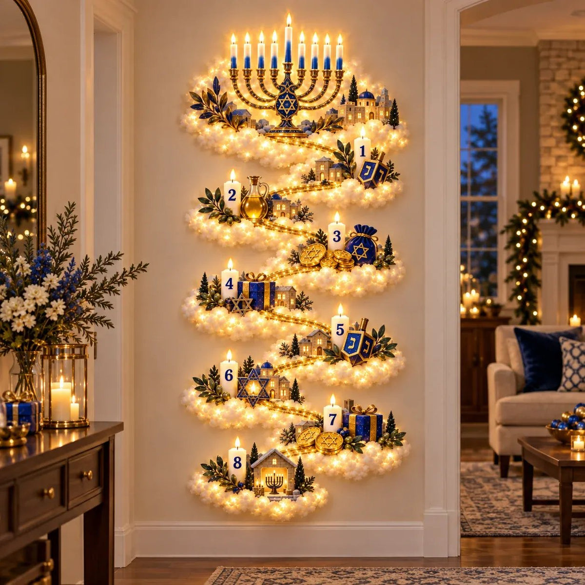 🔥🎁🕎 Hanukkah Festival of Lights Wall Decor Collection – 4 Glowing Designs Celebrating Eight Nights of Light ✨