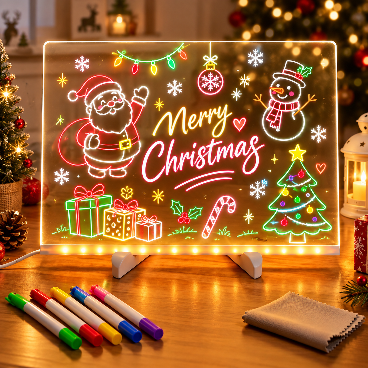 🎨 Reusable Acrylic LED Writing & Drawing Board – 7 Color Pens Included