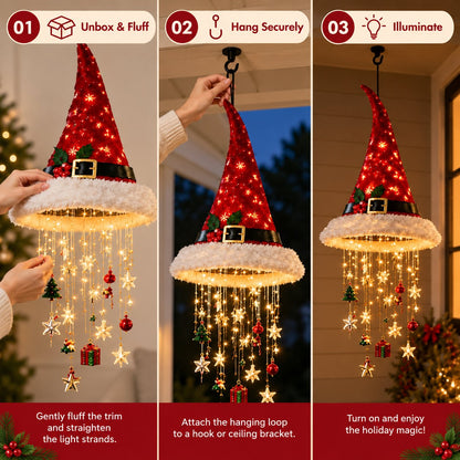 🎄 Hanging Santa Hat LED Tree Lights – Cascading Christmas Glow for Festive Holiday Decor 🎅