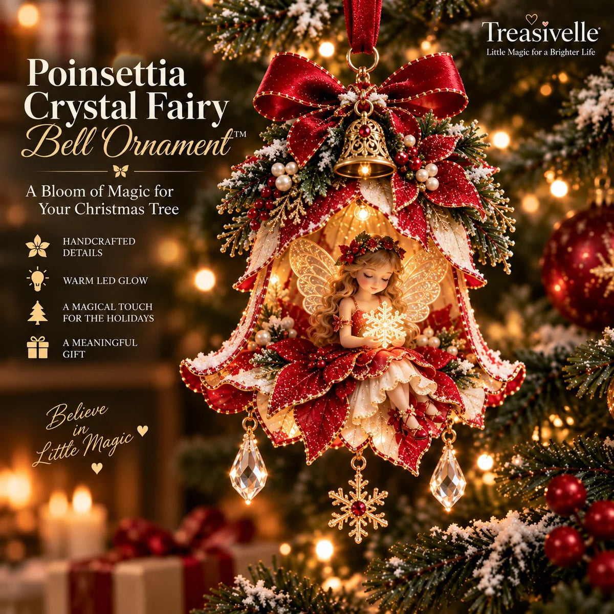 🧚‍♀️✨ Enchanted Fairy Bell Ornament – Glowing Christmas Tree Decor