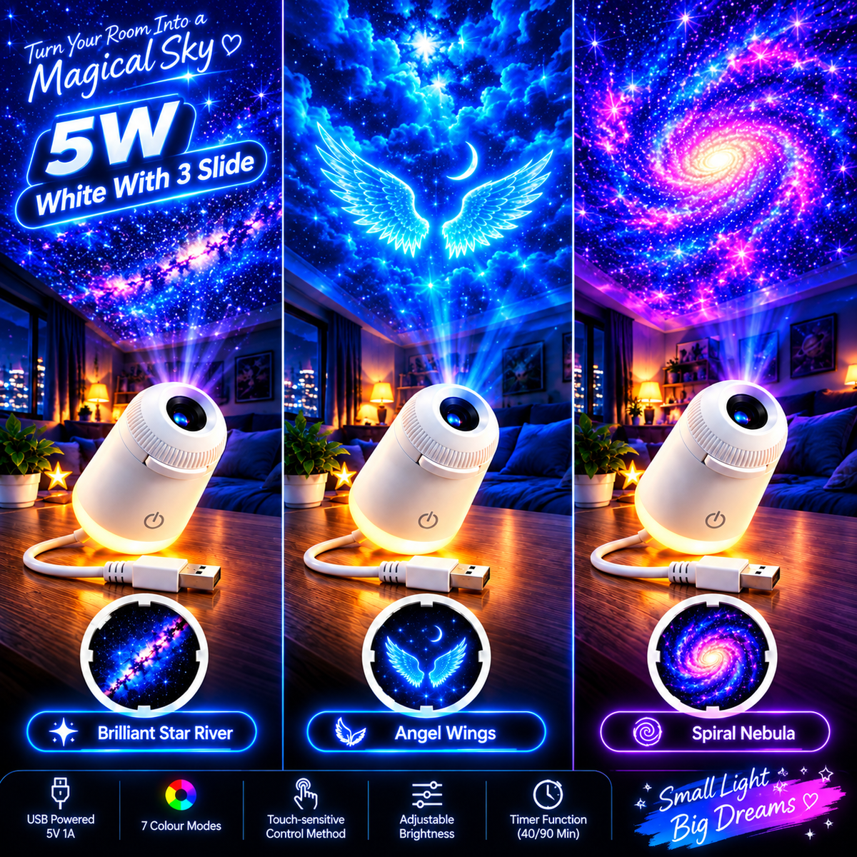 🌌 Starry Sky Projector Night Light – USB-Powered Ambient Lighting for Bedrooms & Nurseries ✨