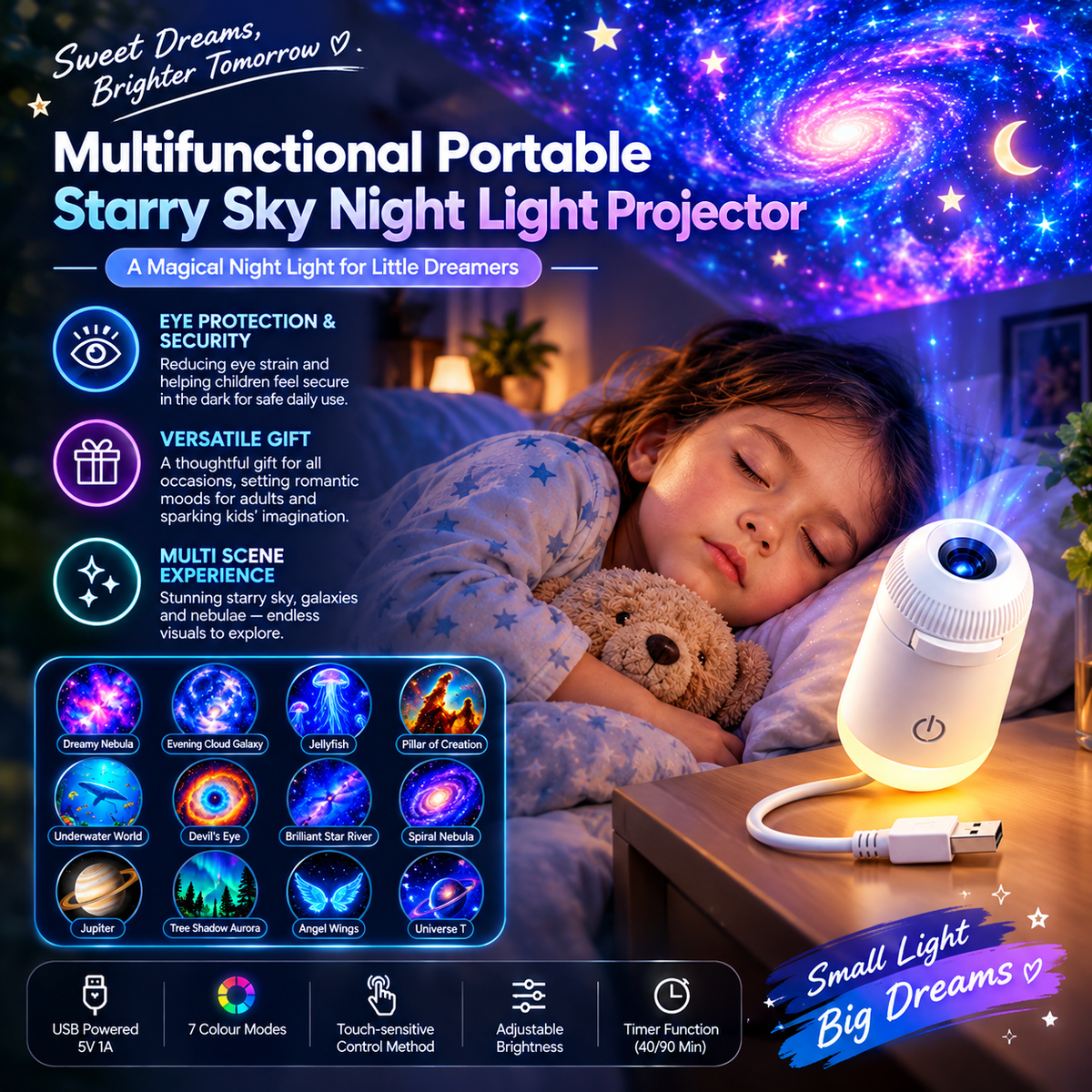 🌌 Starry Sky Projector Night Light – USB-Powered Ambient Lighting for Bedrooms & Nurseries ✨