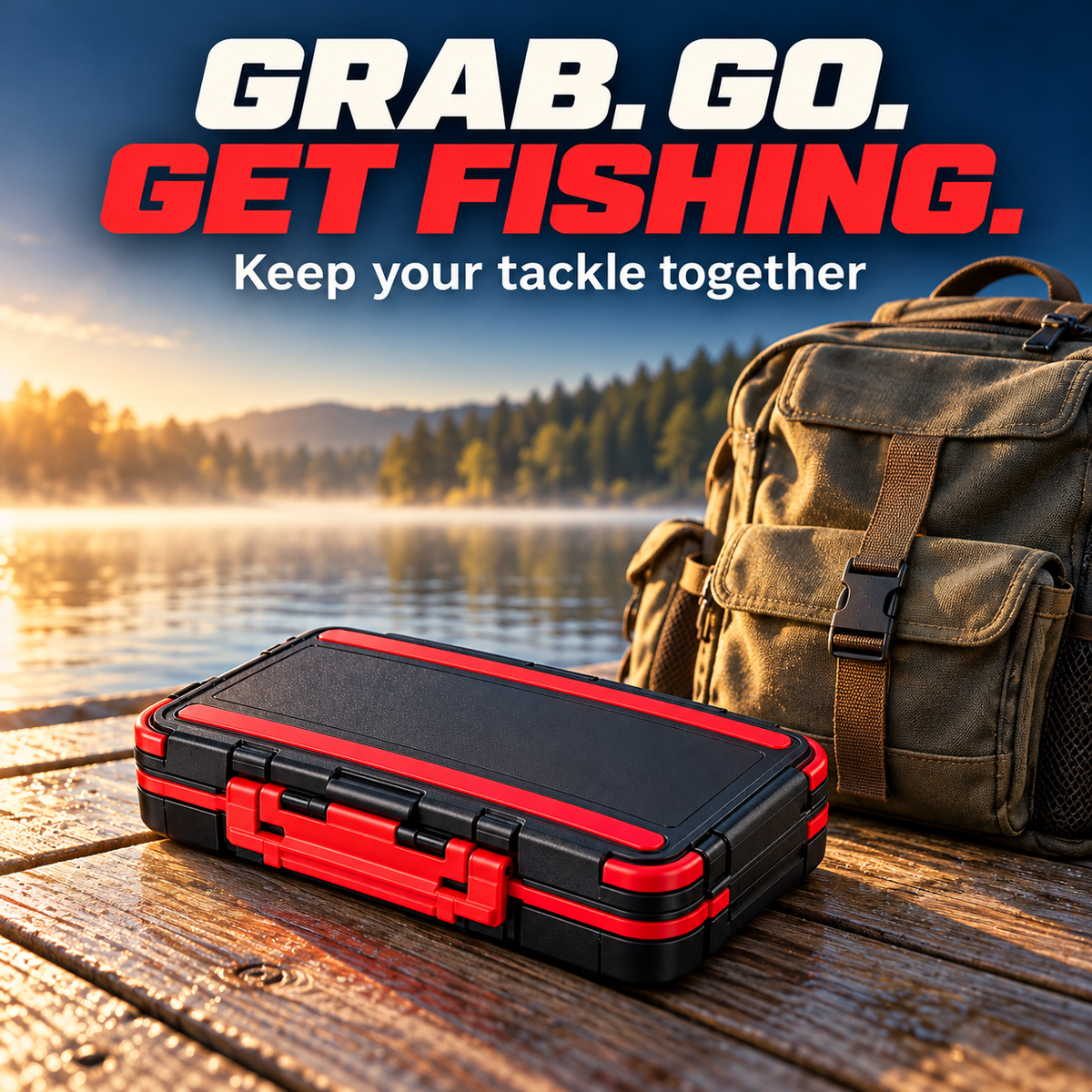 Closed 400-piece tackle case beside a fishing bag