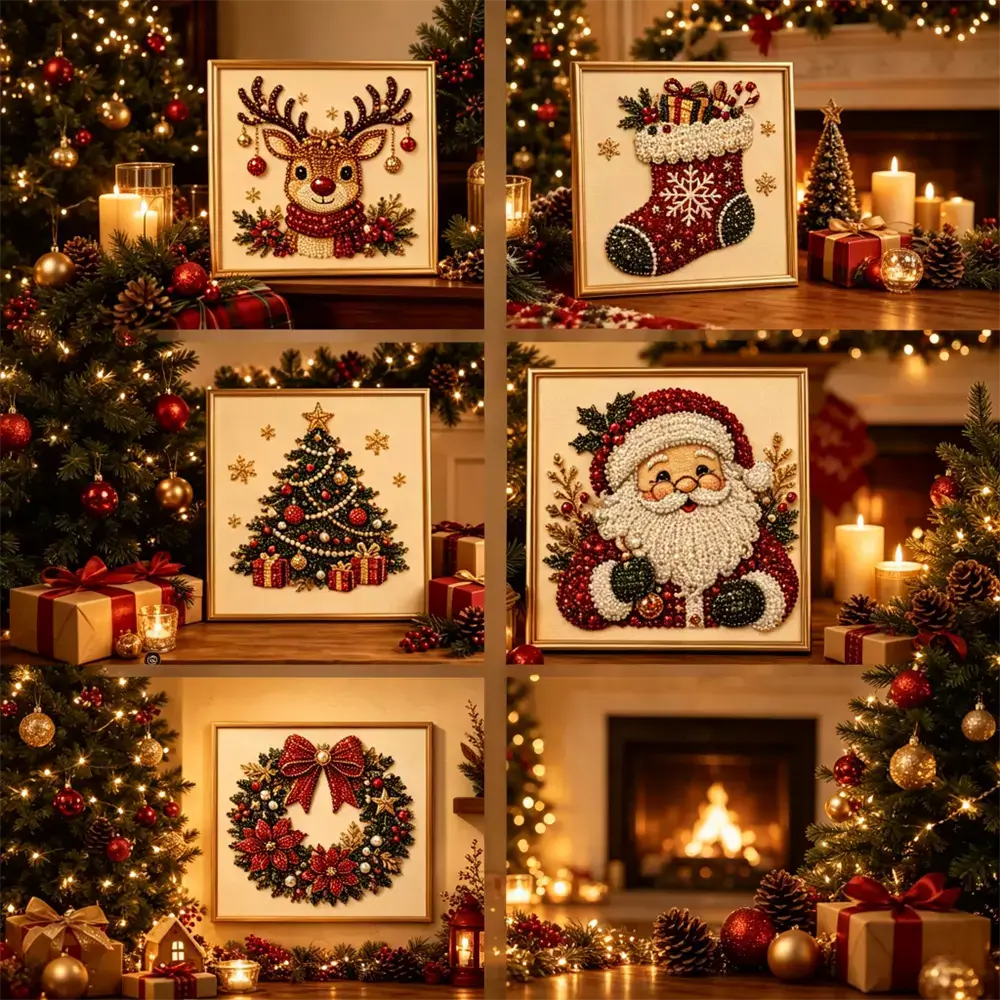 Christmas Pearl Diamond Art Complete Set – 3D Beaded DIY Holiday Decor
