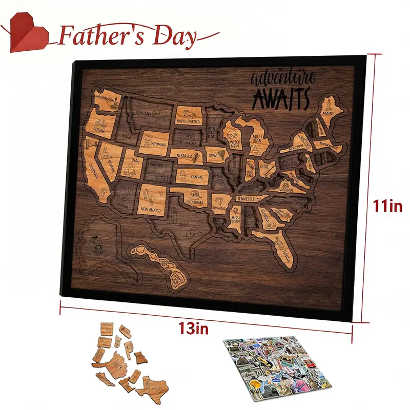 🔥Last Day 49% OFF -🇺🇸 Wooden USA Travel Map Puzzle🧩A Stylish Way to Track Your Journey