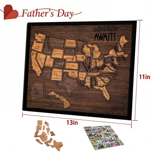 🔥Last Day 49% OFF -🇺🇸 Wooden USA Travel Map Puzzle🧩A Stylish Way to Track Your Journey