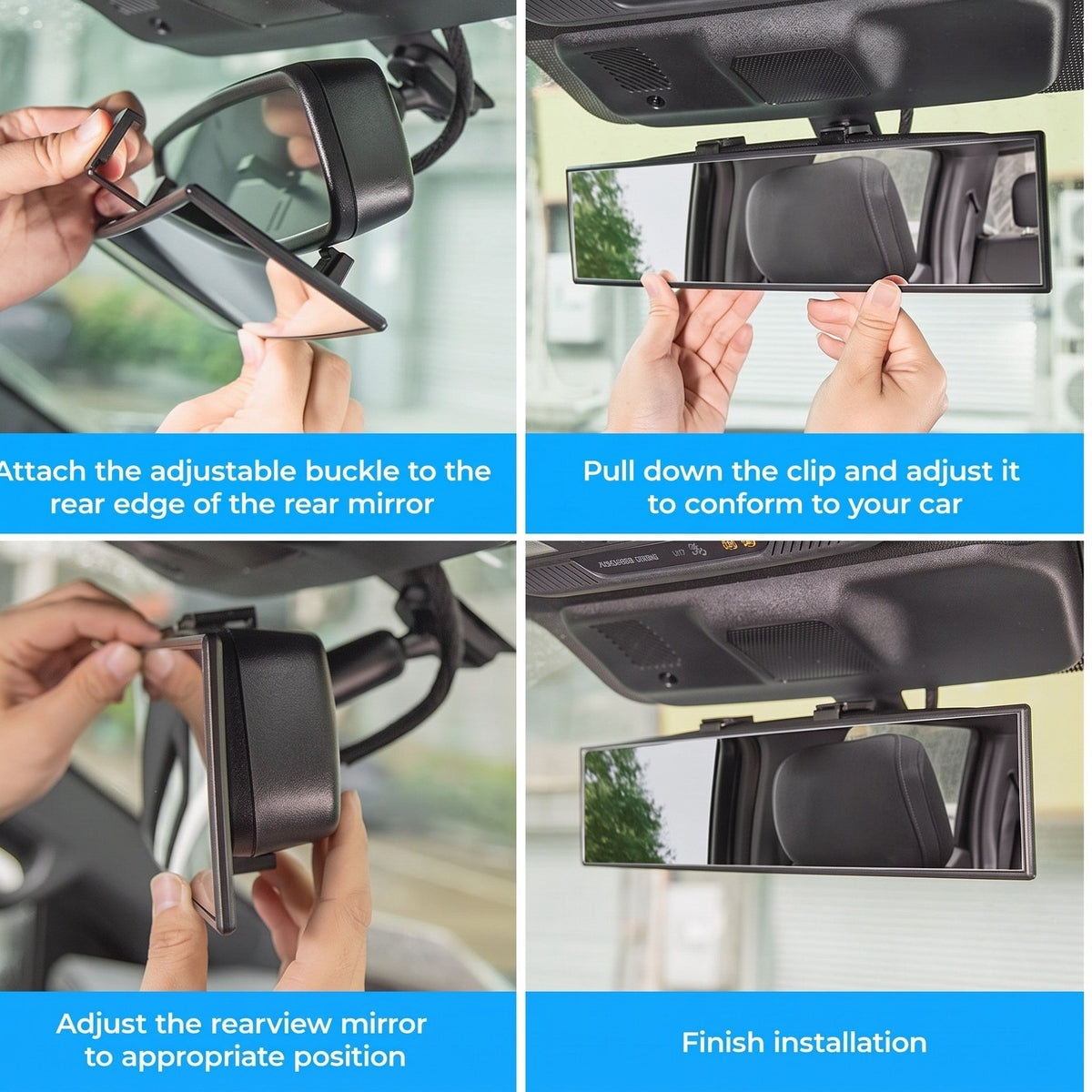 🚗 Clip-On Panoramic Rearview Mirror – Wider View, Tool-Free Installation ✨