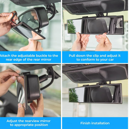 🚗 Clip-On Panoramic Rearview Mirror – Wider View, Tool-Free Installation ✨