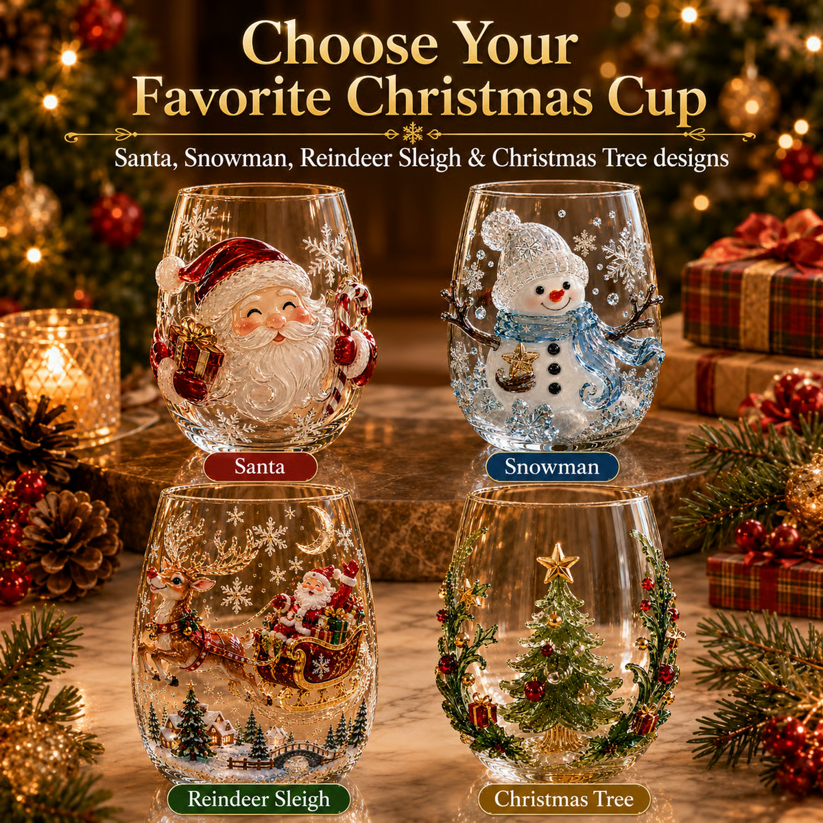 🎁✨ Magical Christmas Glass Cup Collection – Festive Holiday Gifts for Christmas 🎄