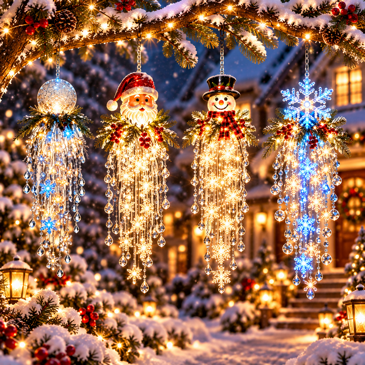 ❄️🎅Crystal Cascade Christmas Snowflake LED Hanging Light