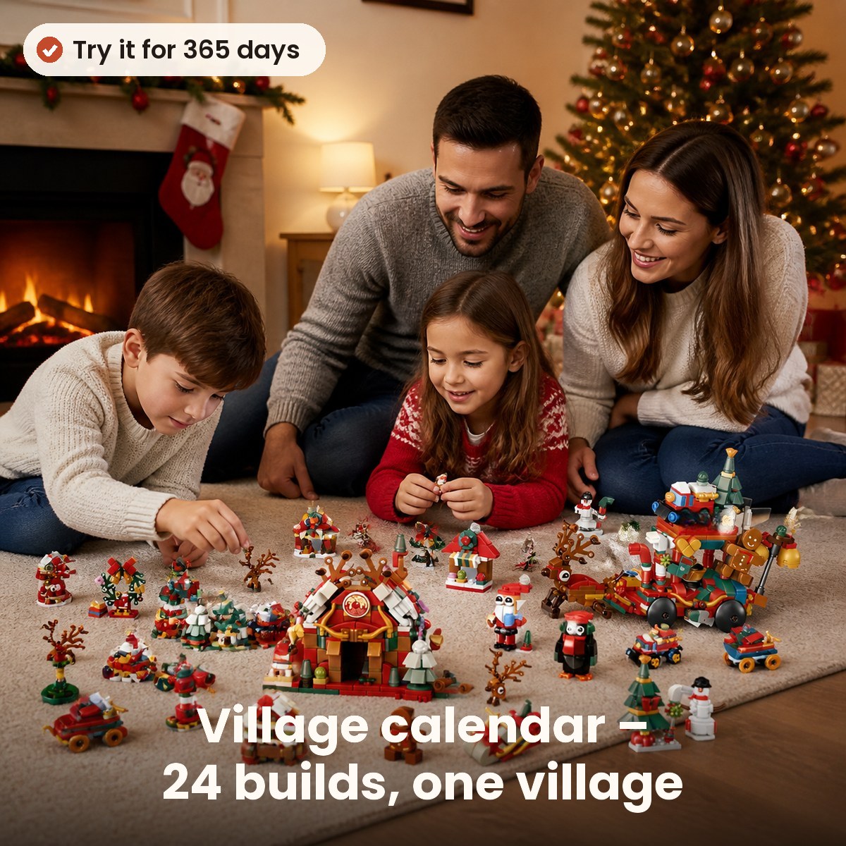 Advent calendar with 24 building kits that make a Christmas village