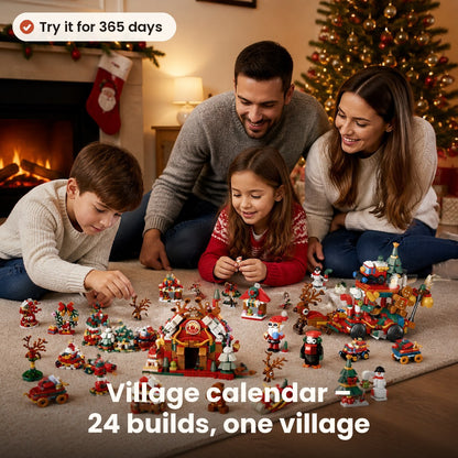 Advent calendar with 24 building kits that make a Christmas village