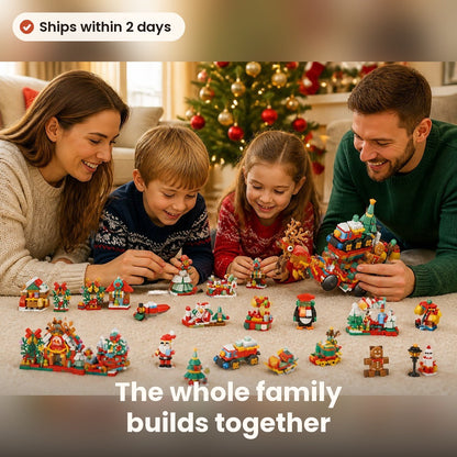 Advent calendar with 24 building kits that make a Christmas village