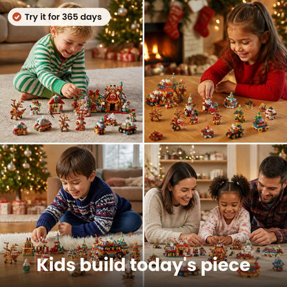 Advent calendar with 24 building kits that make a Christmas village