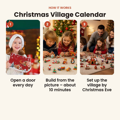 Advent calendar with 24 building kits that make a Christmas village